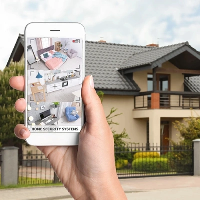 Texarkana vivint phone display of cctv live feed in front of a house